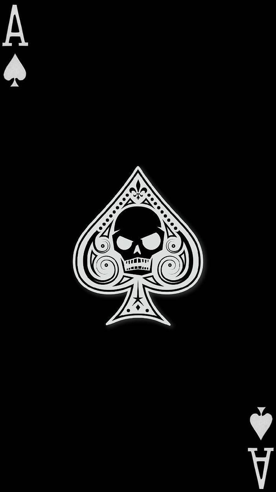Ornate Ace of Spades Playing Card with Skull Design on Black Background HD phone wallpaper