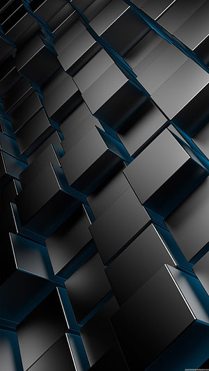 Abstract 3D Geometric Cubes With Dark Blue Accents And Metallic Texture HD phone wallpaper