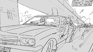 Seedhe Maut Animated Sketch of Two Men in a Car with Gun and Shattered Glass HD wallpaper