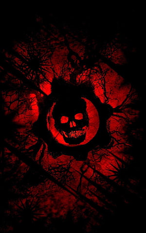 Gears of War Skull Emblem on Dark Red Grunge Background HD phone wallpaper