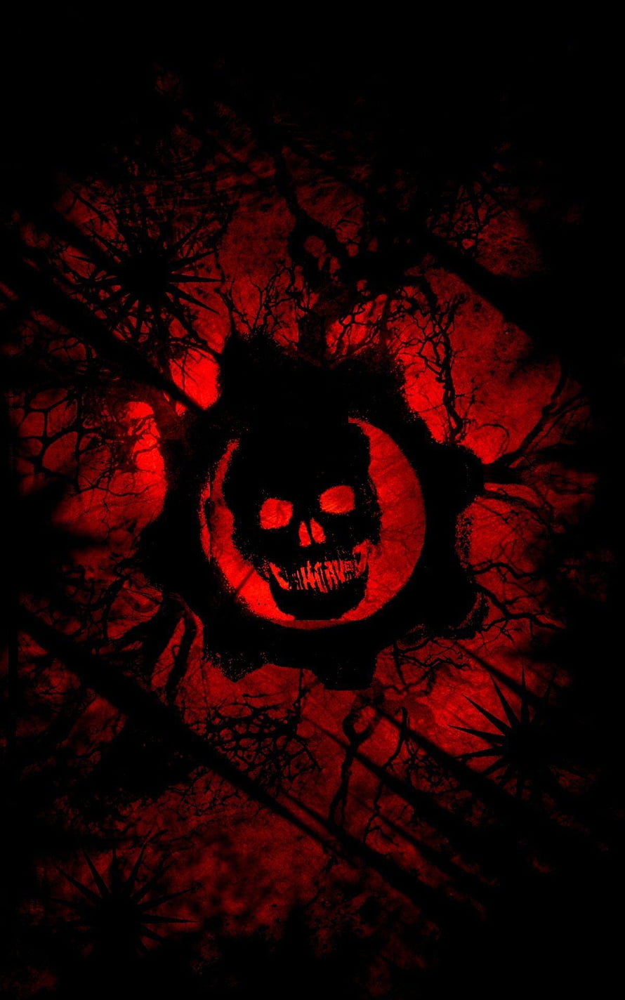 Gears of War Skull Emblem on Dark Red Grunge Background HD phone wallpaper