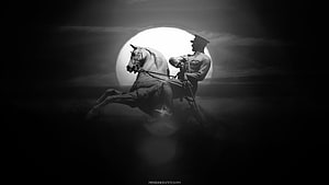 Mustafa Kemal Atatürk on Horseback Silhouette Against a Full Moon HD wallpaper