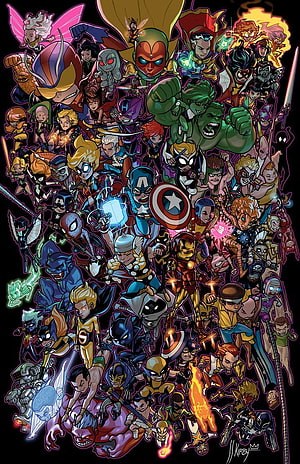 Li'l Avengers Chibi Comic Art by JJKirby Featuring Captain America, Iron Man, and Hulk HD phone wallpaper