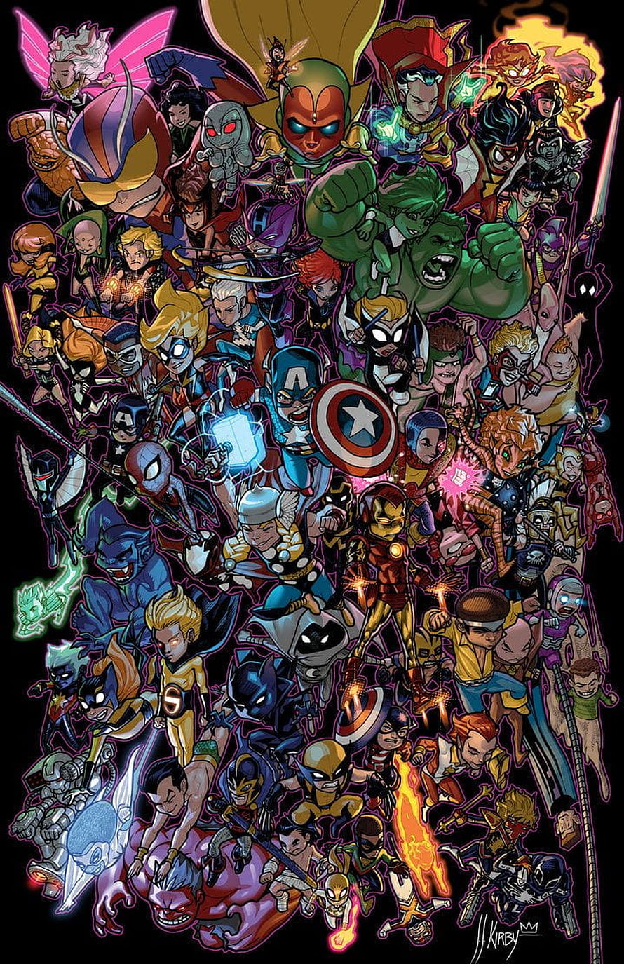 Li'l Avengers Chibi Comic Art by JJKirby Featuring Captain America, Iron Man, and Hulk HD phone wallpaper