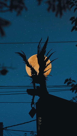 Obanai Iguro from Demon Slayer silhouetted against a full moon at night HD phone wallpaper