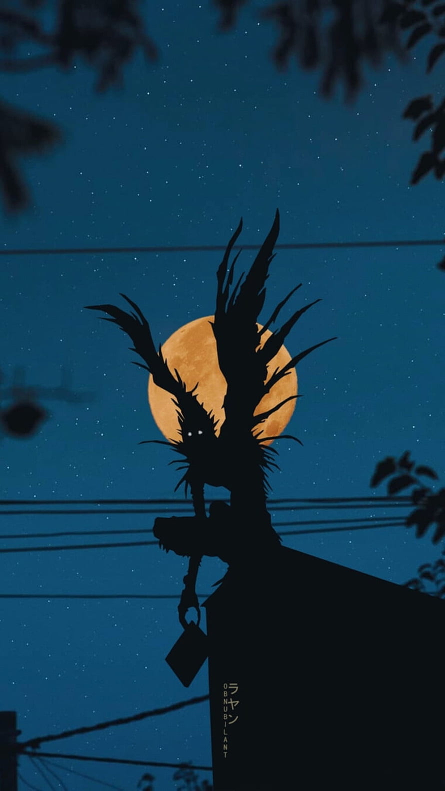 Obanai Iguro from Demon Slayer silhouetted against a full moon at night HD phone wallpaper