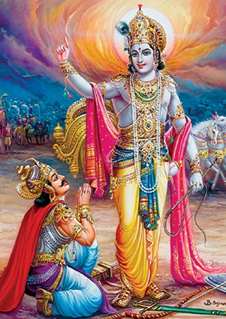 Krishna and Arjuna Divine Conversation Illustration HD phone wallpaper