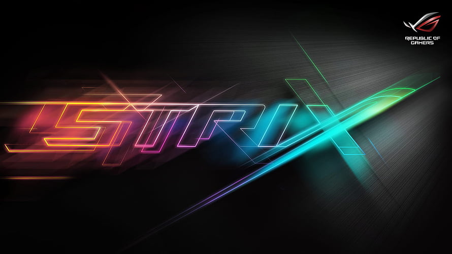 Asus ROG Strix Neon Logo Wallpaper with Vibrant RGB Light Trails on Dark Background HD wallpaper
