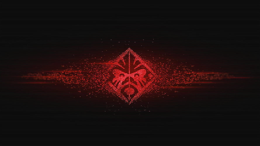 HP Omen Glitch Art Logo with Red Particle Effects on Black Background HD wallpaper