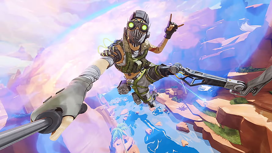 Apex Legends Octane Grappling Through Vibrant Canyon Landscape HD wallpaper