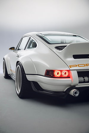 White Porsche 911 Widebody Rear View with Glowing Taillights HD phone wallpaper