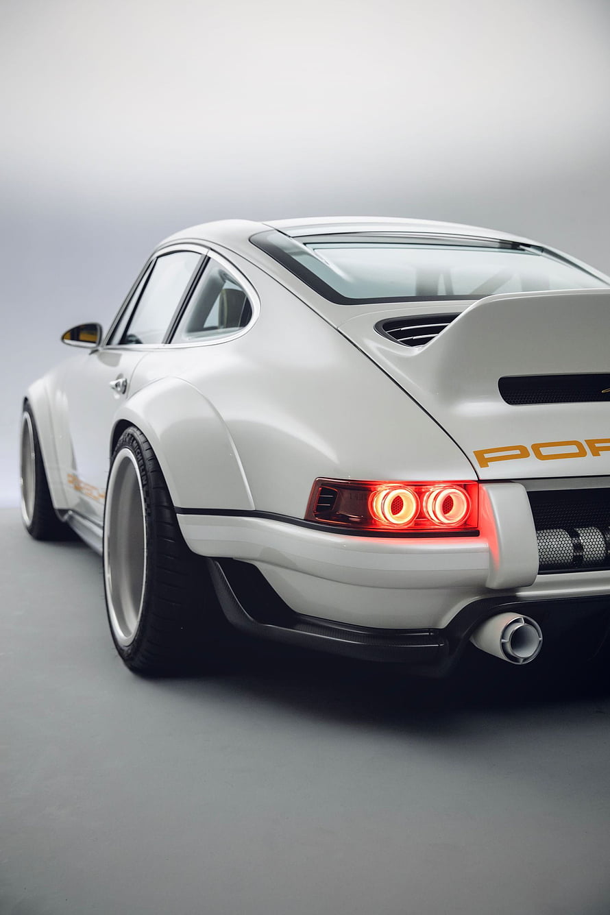 White Porsche 911 Widebody Rear View with Glowing Taillights HD phone wallpaper