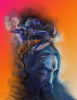 Lord Shiva Digital Art with Cosmic Energy and Vibrant Orange Background HD phone wallpaper