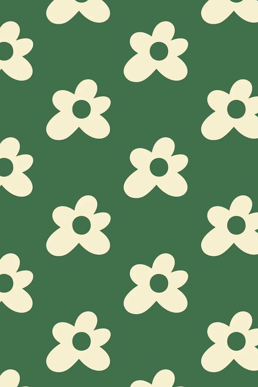 Retro Cream Flower Pattern on Dark Green Background Wallpaper HD phone wallpaper