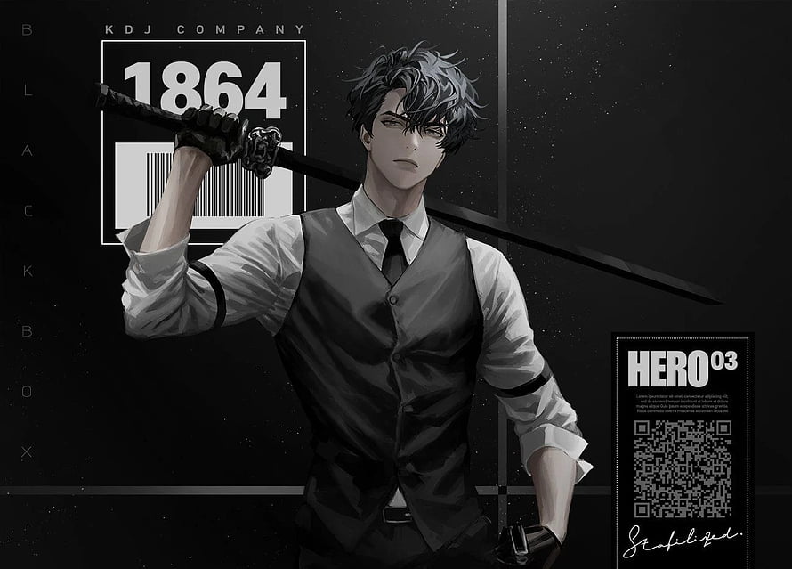 Kim Dokja from Omniscient Reader's Viewpoint in a black and white suit holding a katana HD wallpaper