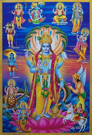 Lord Vishnu Dashavatara Hindu Deity Artwork with Ten Avatars HD phone wallpaper