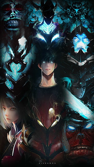 Solo Leveling Sung Jinwoo and Cha Hae-In Dark Fantasy Artwork HD phone wallpaper