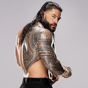Roman Reigns Tribal Chief Portrait With Polynesian Tattoos and Championship Belt, Roman Reigns Source, roman reigns tribal chief HD phone wallpaper