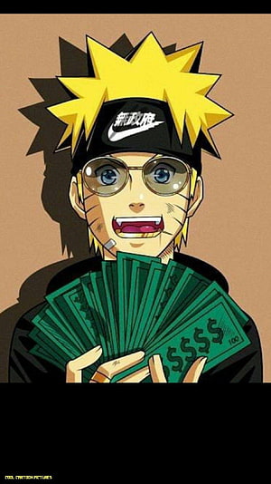 Naruto Uchiha Anime Character Holding Cash in Streetwear Style HD phone wallpaper