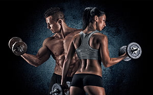 Muscular Man and Woman Lifting Dumbbells for Strength Training, Most viewed Fitness, fitness couple HD wallpaper