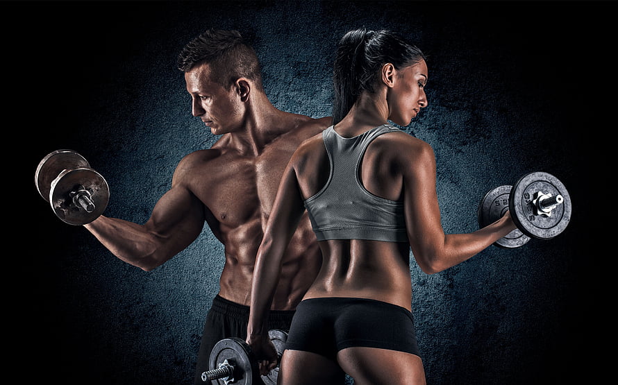 Muscular Man and Woman Lifting Dumbbells for Strength Training, Most viewed Fitness, fitness couple HD wallpaper
