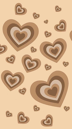 Aesthetic Brown Hearts Pattern on Warm Beige Background HD phone wallpaper