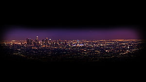 Los Angeles Skyline at Night with Purple Twilight Sky and City Lights HD wallpaper