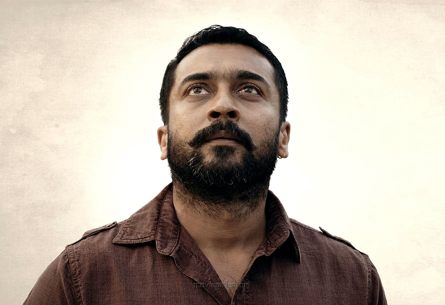 Portrait of a man with a beard looking upwards in a brown shirt, Suriya Soorarai Pottru Movie Stills, surya soorarai pottru HD wallpaper