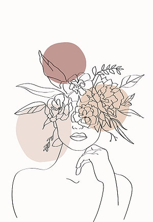 Minimalist Line Art Portrait of a Woman with Floral Crown and Abstract Geometric Shapes, Abstract Aesthetic Face Line Art, women line art HD phone wallpaper