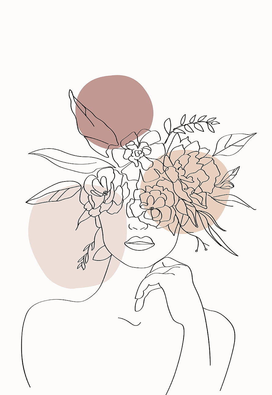 Minimalist Line Art Portrait of a Woman with Floral Crown and Abstract Geometric Shapes, Abstract Aesthetic Face Line Art, women line art HD phone wallpaper