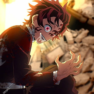 Tanjiro Kamado Demon Transformation Anime Artwork HD phone wallpaper