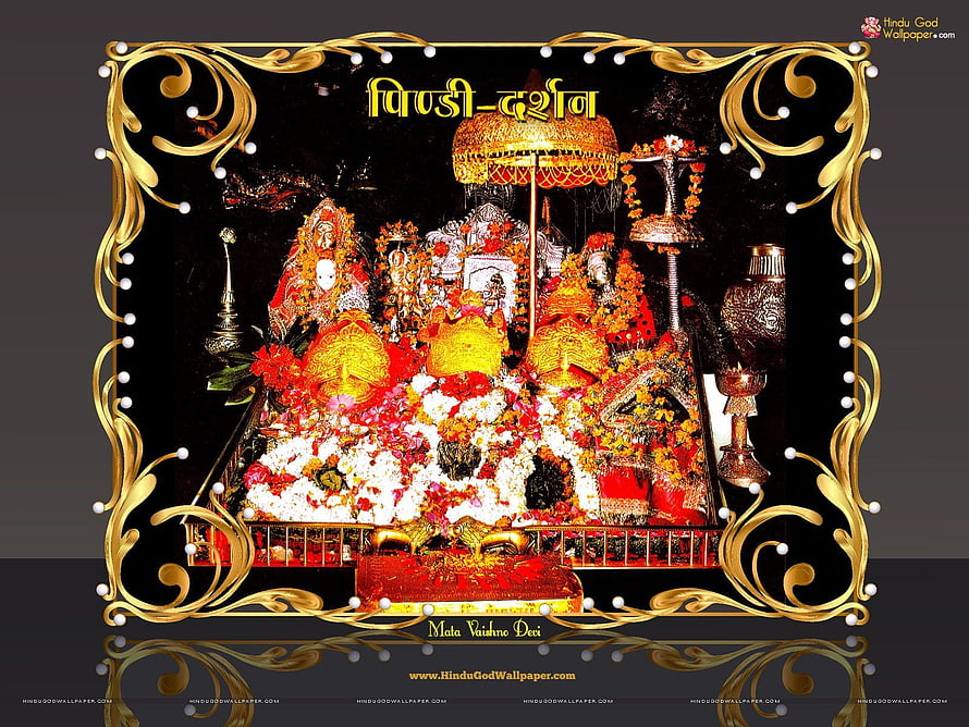 Maa Vaishno Devi Temple Shrine Adorned With Flowers And Gold Ornamentation HD wallpaper