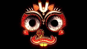 Jagannath Divine Eyes Ornamented with Red and Gold Decorative Elements HD wallpaper