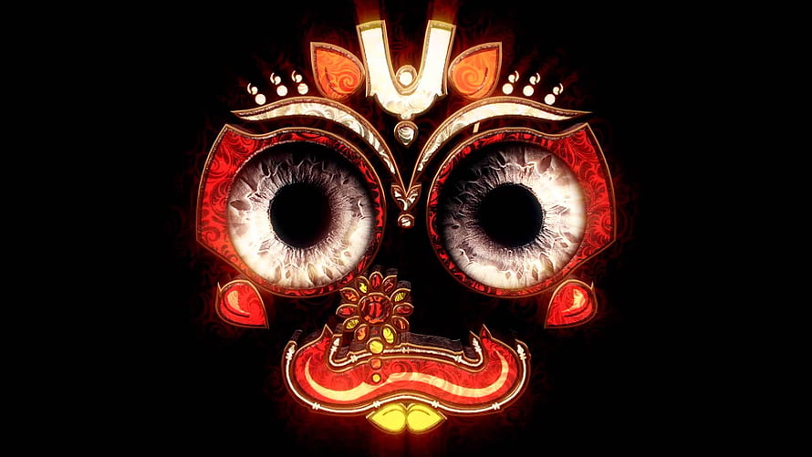 Jagannath Divine Eyes Ornamented with Red and Gold Decorative Elements HD wallpaper