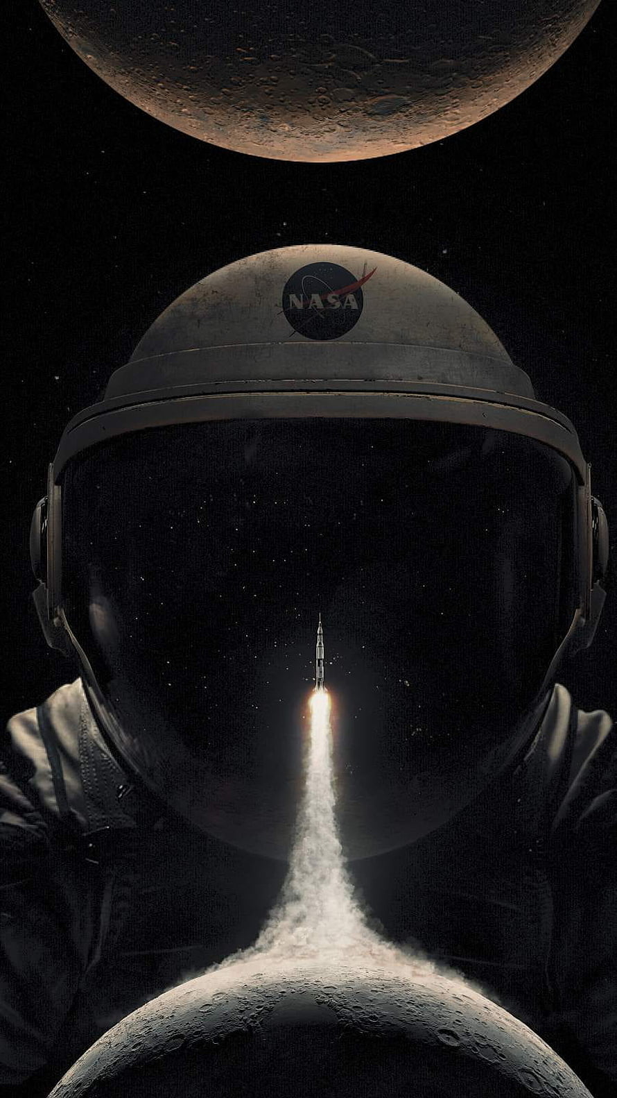 Astronaut Helmet With NASA Logo And Rocket Launch Reflection In Space HD phone wallpaper