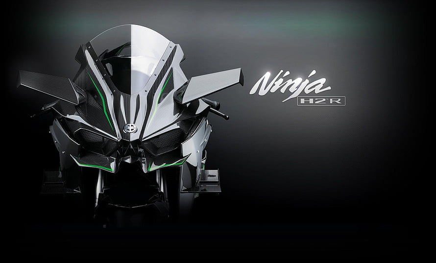 Kawasaki Ninja H2R Superbike Front View with Carbon Fiber Details and Green Accents HD wallpaper