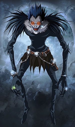 Ryuk Shinigami from Death Note in Dark Cloudy Night Sky HD phone wallpaper
