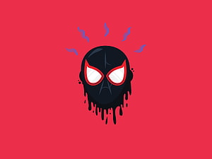 Miles Morales Spider-Man Mask Minimalist Vector Art on Red Background, 31 Miles Morales Spider Logo, miles morales logo HD wallpaper