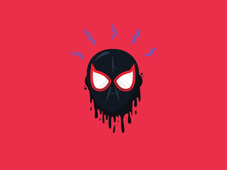 Miles Morales Spider-Man Mask Minimalist Vector Art on Red Background, 31 Miles Morales Spider Logo, miles morales logo HD wallpaper