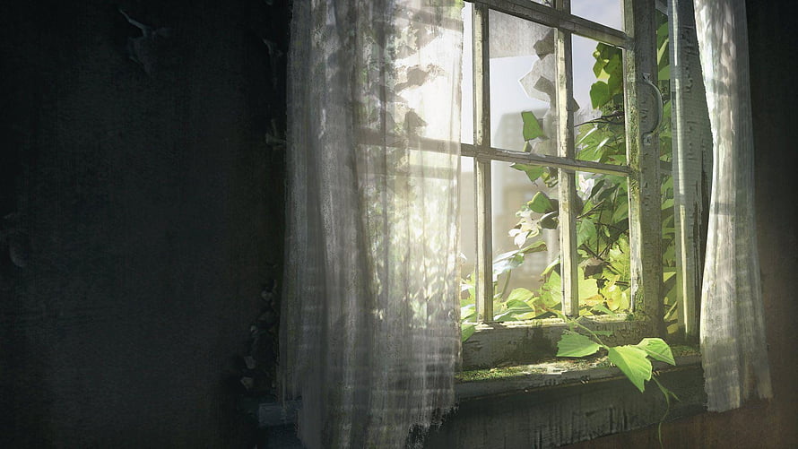The Last of Us Remastered Abandoned Window with Sunlight and Overgrown Vines HD wallpaper