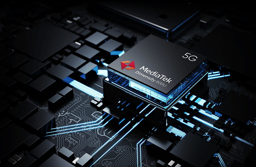 MediaTek Dimensity 800U 5G Processor Chip on Glowing Circuit Board HD wallpaper
