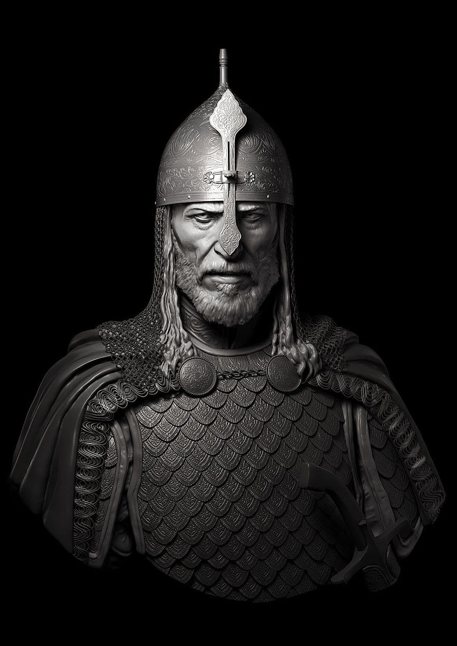 Portrait of a medieval warrior in ornate scale armor and helmet with chainmail HD phone wallpaper