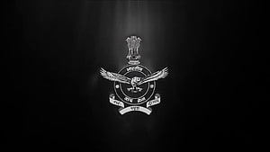 Indian Air Force Emblem with National Emblem and Eagle on Dark Background HD wallpaper
