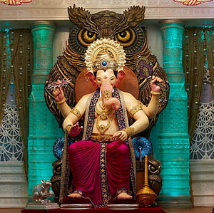 Ganesha Statue with Owl Backdrop and Mouse Mount HD wallpaper