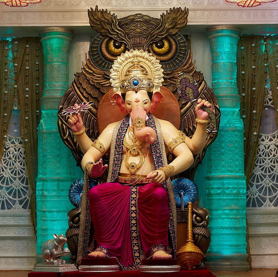 Ganesha Statue with Owl Backdrop and Mouse Mount HD wallpaper