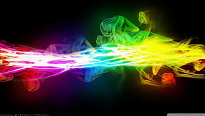 Vibrant Rainbow Smoke and Light Streaks Abstract Digital Art HD wallpaper