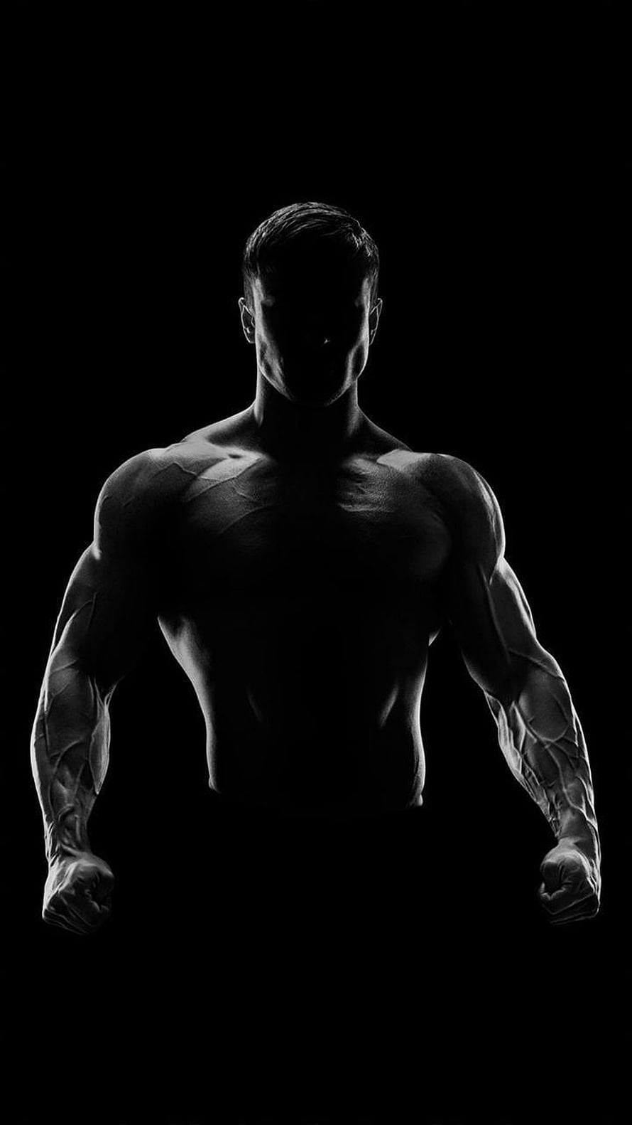 Muscular Male Bodybuilder Silhouette With Veiny Arms On Black Background HD phone wallpaper