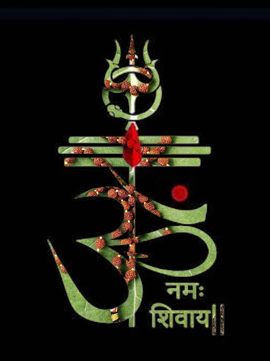 Namah Shivaya Om Symbol Artwork with Rudraksha Beads and Trishul HD phone wallpaper