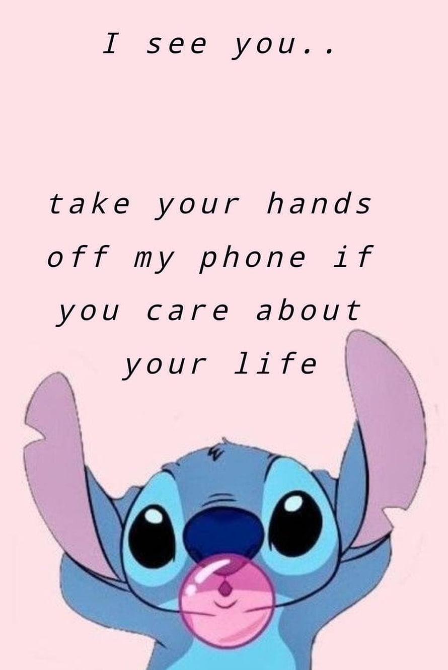 Stitch Blowing Bubblegum Pink Background Funny Quote Wallpaper HD phone wallpaper