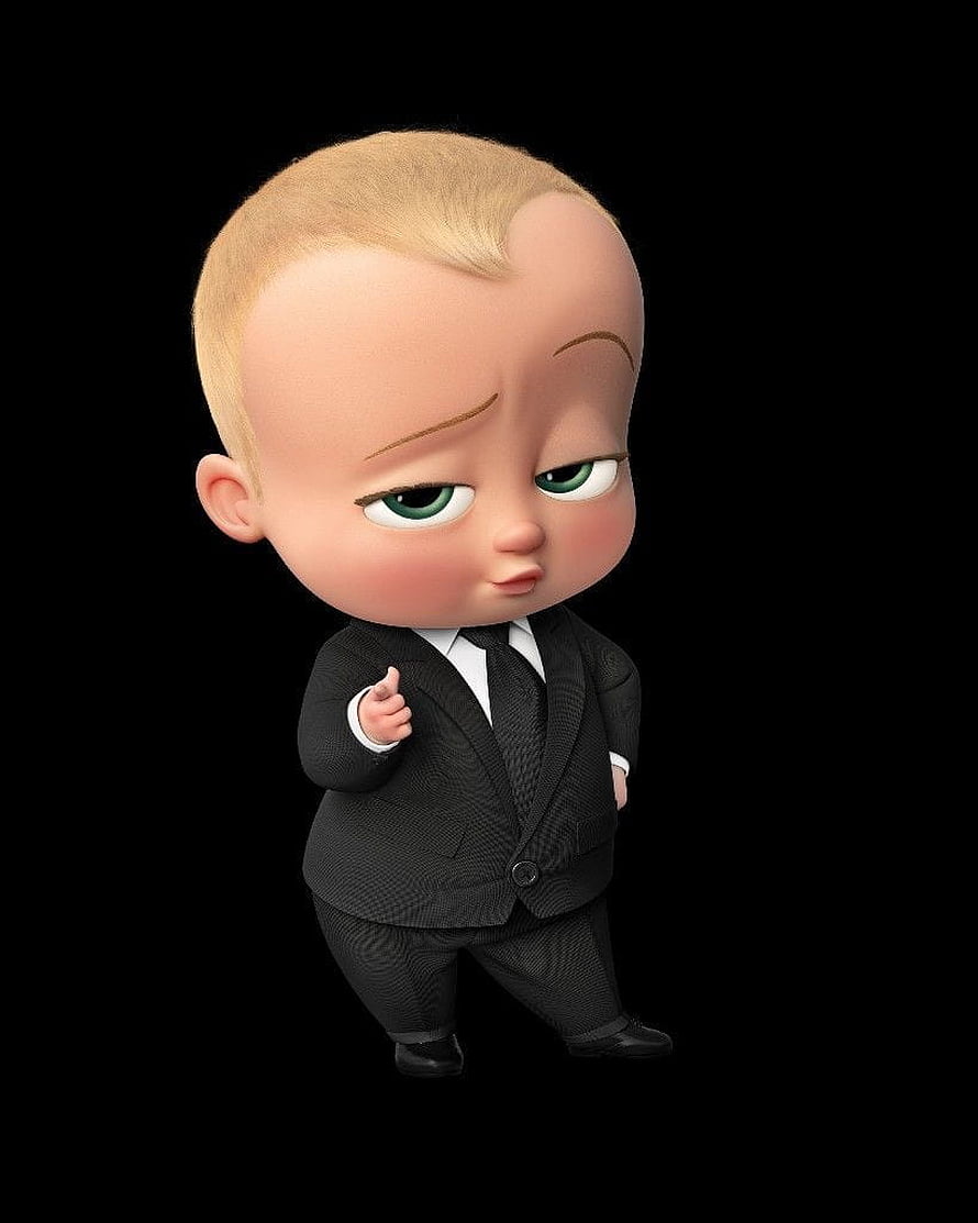 Boss Baby 3D Character in Black Business Suit with Serious Expression on Black Background HD phone wallpaper